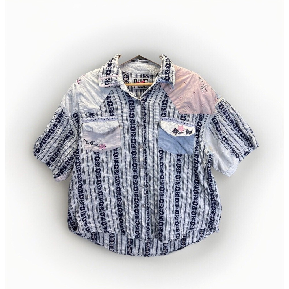Vintage 90s Western Shirt 18 Plus Pink Floral Pastel‎ Embroidered Cotton Eyelet